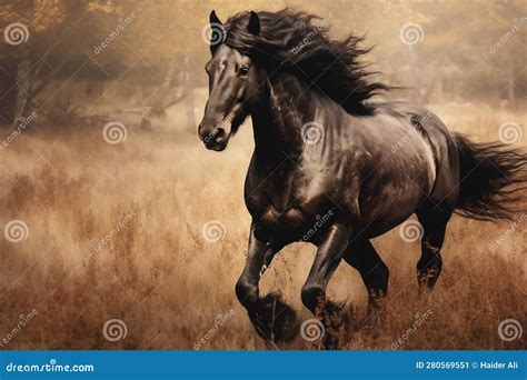 Untamed Friesian Horse Roaming Its Natural Habitat. Generative AI Stock Image - Image of ...