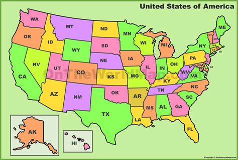 Map of the USA with State Abbreviations