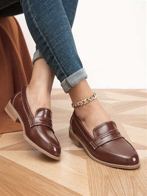 Stitch Detail Flat Penny Loafers | Womens penny loafers, Leather ...