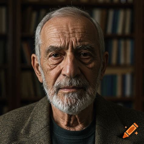 Photorealistic portrait of a pensive older man with a grey beard in ...