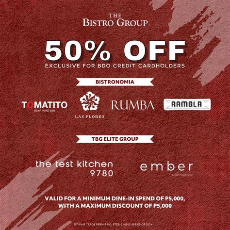Manila Shopper: The Bistro Group x BDO Credit Card Half-Off Deals