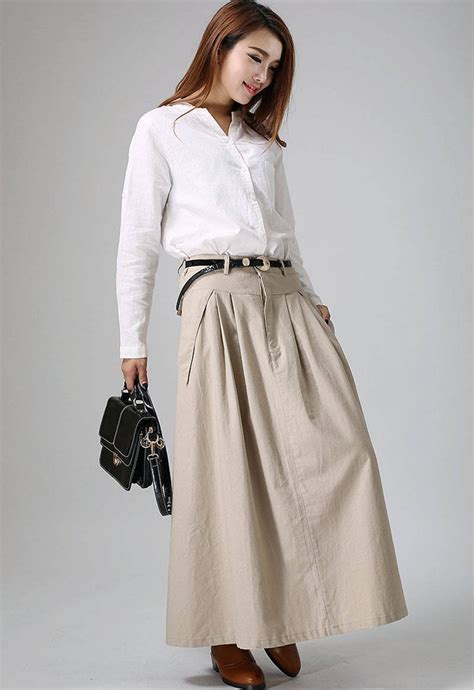 Khaki Skirt, Maxi Skirt, Long Skirt, Casual Skirt, Linen Skirt, Summer ...