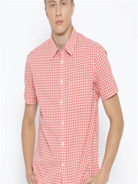 Buy Indian Terrain Men Red & White Slim Fit Checked Casual Shirt ...