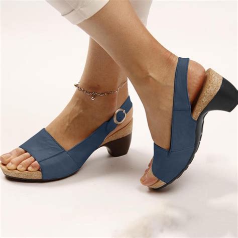 Honeeladyy Comfortable Elegant Low Chunky Heel Shoes Women Summer Thick ...