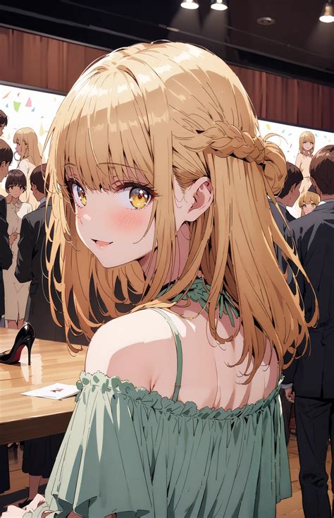 Anime - style image of a woman with long blonde hair and a green dress - SeaArt AI