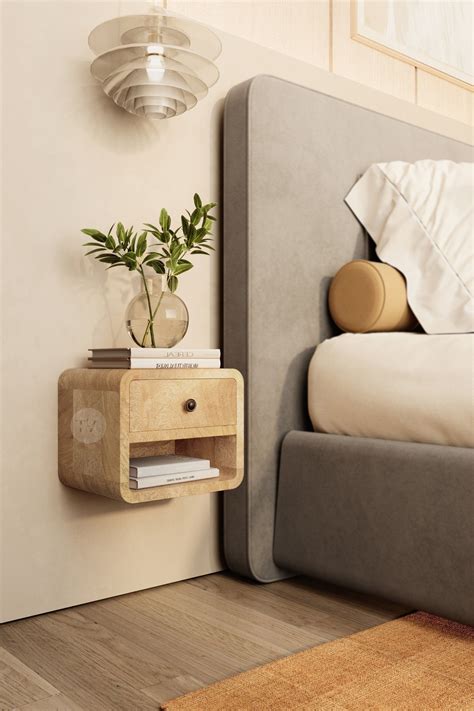 Small Curved Floating Bedside Table With Drawer Round Floating ...