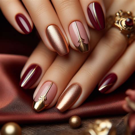 10 Gorgeous Burgundy and Gold Nails to Try in 2025 - The Nails Nation