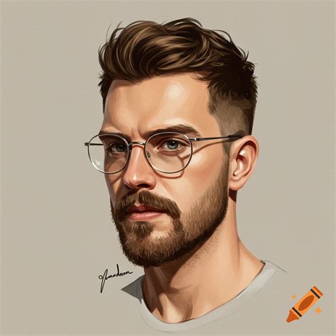 Person with shorter hair, short beard, and frameless glasses on Craiyon