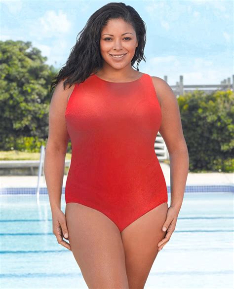 Chlorine Resistant Aquamore Solid High Neck Plus Size Swimsuit | One ...