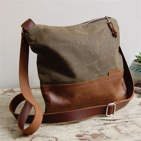 Waxed Canvas and Leather Crossbody Bag / Handmade Leather and Canvas ...