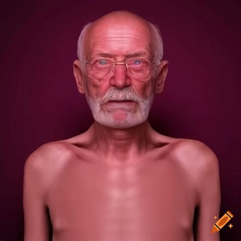 PhotoRealistic image of a skinny 70-year old man in a small room with ...