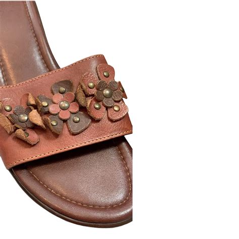 🌸 Brown leather wedge mules with flowers 🌸 wedge... - Depop