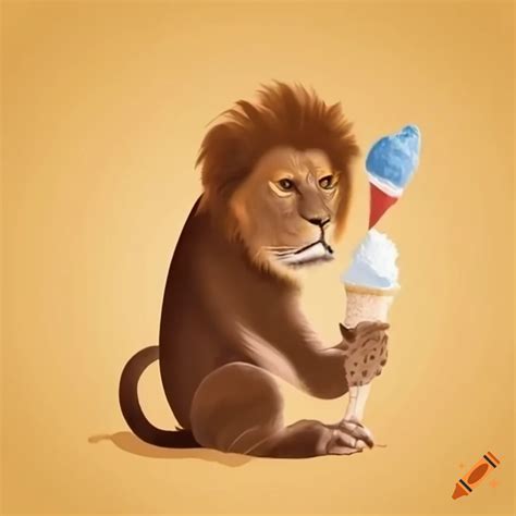 Lion and monkey eating ice cream together on Craiyon