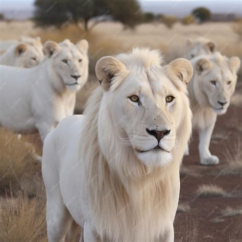 Premium AI Image | A flock of white lions in the African savannah ...