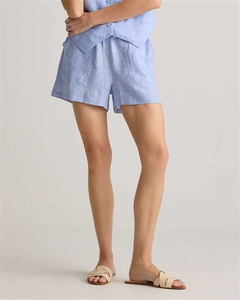 Women's 100% European Linen Shorts in French Blue