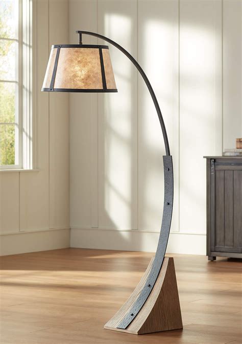 Franklin Iron Works Oak River 66 1/2" Gray Blond Mica Arc Floor Lamp ...