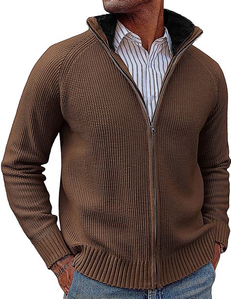 PJ PAUL JONES Mens Full Zip Cardigan Sweater Slim Fit Stand Collar Zip ...