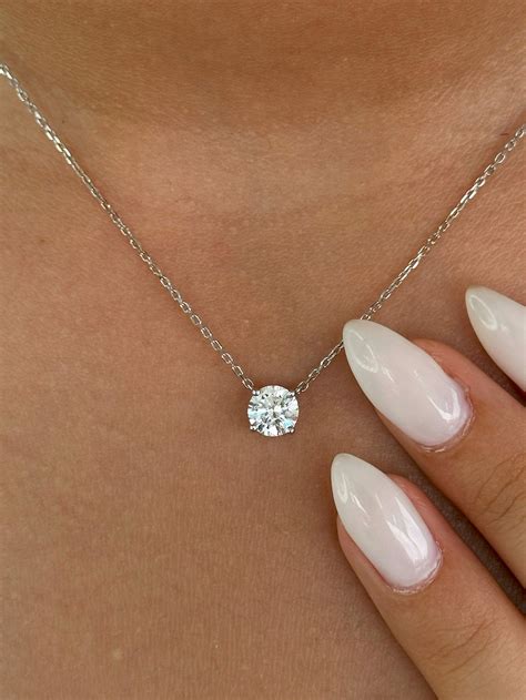 3 Ct Round Lab Created Diamond Necklace,14k Gold Lab Grown Diamond ...