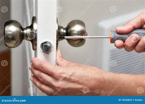 Door knob installation. stock image. Image of jamb, hands - 78236853