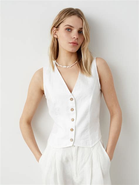 Linen Vest Women, Linen Vest Top, V-neck Linen Waistcoat, Button Linen ...