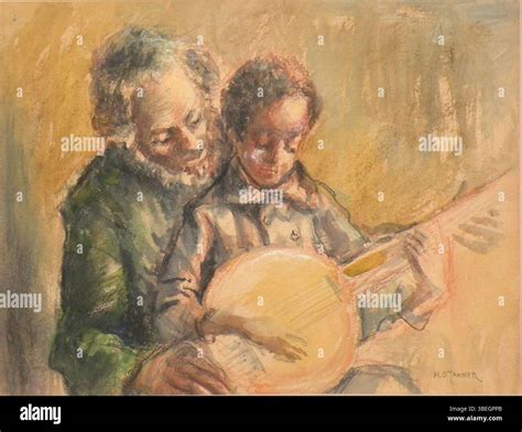 Circa 1893 oil painting by Henry Ossawa Tanner titled "The Banjo Lesson ...