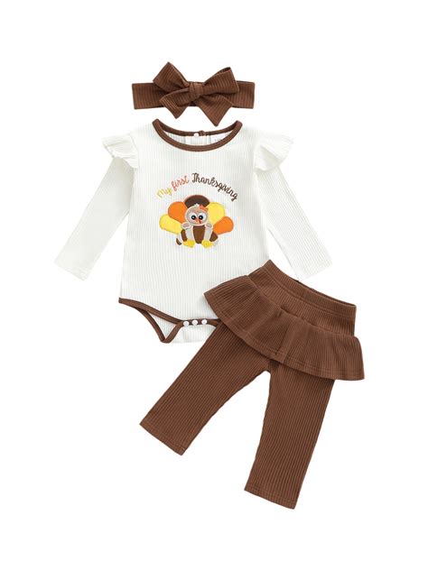 BemeyourBBs Baby Girl My First Thanksgiving Outfits Turkey Embroidery ...