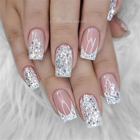 Let it Glow: 33+ Designs for White Glitter French Tip Nails - Nail ...