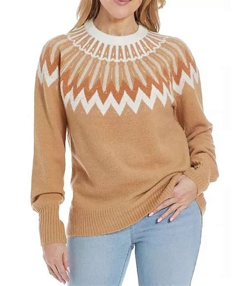 French Connection Essentials Women's Sweater (Camel Fair Isle, Large ...