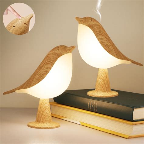 Deogos 2 Cute Bird Lamps Combo,Small Bedside Lamps with 3 Color ...