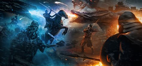 Game of Thrones Epic Clash: Jon Snow vs Night King & Drogon HD Wallpaper