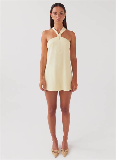 Keira Linen Mini Dress - Lemon - Peppermayo US
