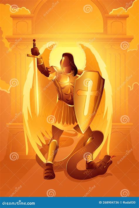 Michael the Archangel with Sword and Shield Standing Over a Serpent ...