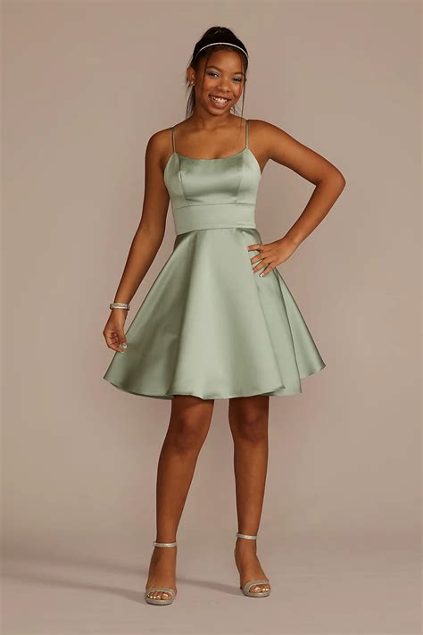 Short Scoop Neck Satin A-Line Dress | David's Bridal