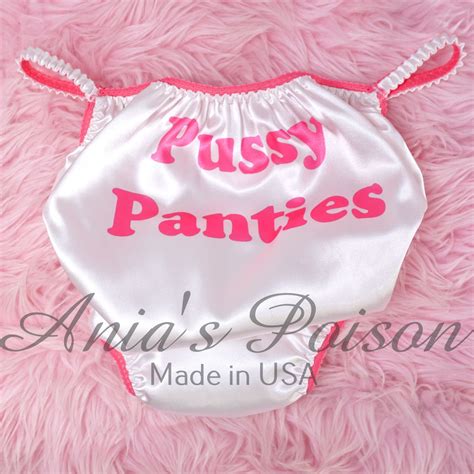 Sissy SATIN PUSSY PANTIES Humiliation Panties Front Print shiny wetlook ...