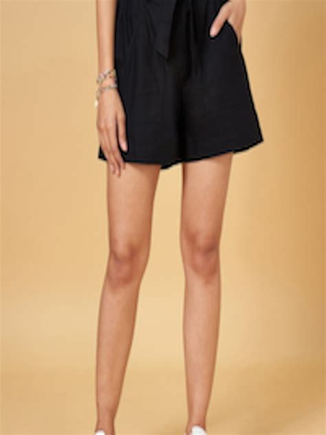 Buy People Black Women Mid Rise Pure Cotton Shorts - Shorts for Women ...