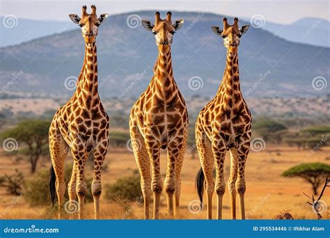 Group of Giraffes in the Tsavo East National Park, Kenya, Three ...