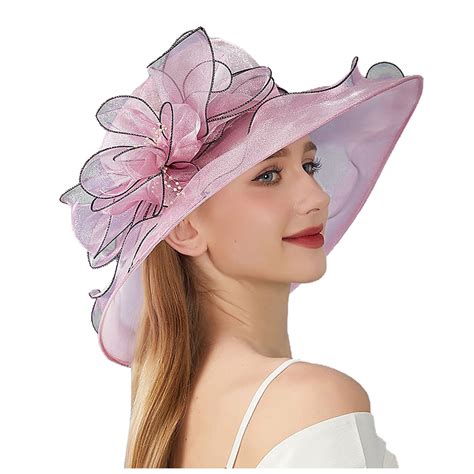 Fgnfyis Women's Dress Hat with Wide Leaf Flower Bridal Shower Sun Hat ...