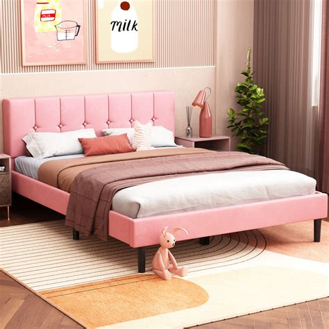 Lijimei Queen Bed Frame with Upholstered Headboard, Button Tufted Style ...