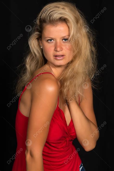 Beautiful Tall German Blonde In A Red Blouse Photo Background And Picture For Free Download ...