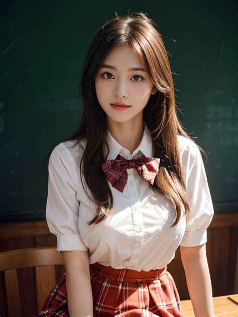 A close up of a woman wearing a bow tie sitting on a bench - SeaArt AI