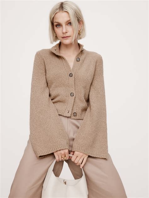 Merino-Blend Flare-Sleeve Cardigan | Banana Republic