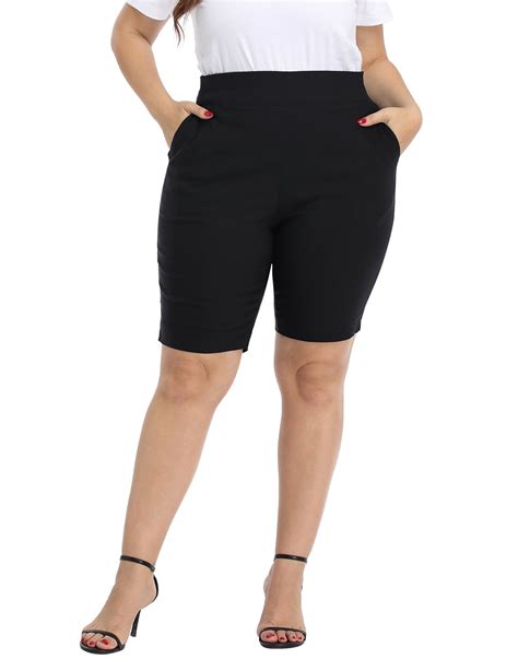 HDE Elastic Waist Pull On Plus Size Bermuda Shorts for Women with ...
