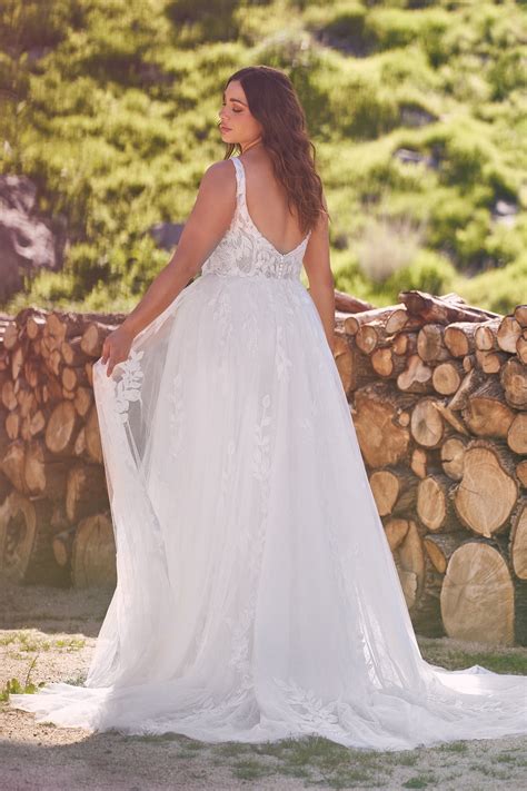 66245PS: Sparkly A-Line Plus Size Bridal Dress with V-Neckline and V-Back | Lillian West