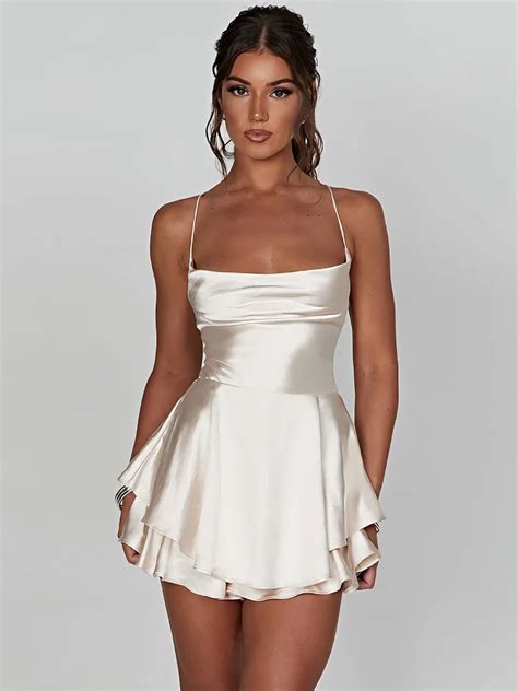 Open Back White Satin Mini Dress - Miss Satin