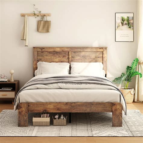 TesNus Full Size Bed Frame with Headboard, Platform Wooden Bed Frame Full with Under Bed Storage ...