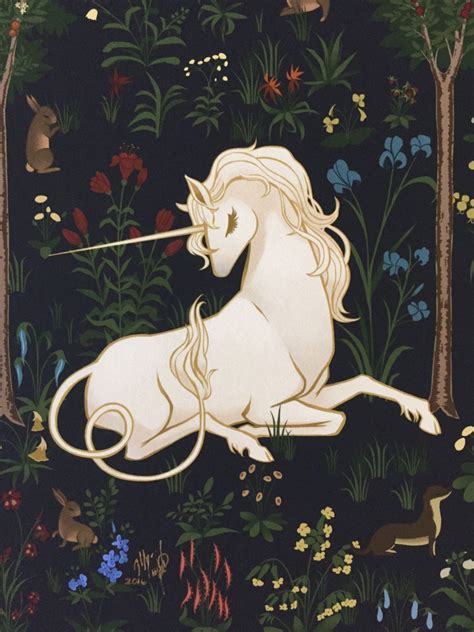 This listing is for a beautiful 8x10 unicorn print, inspired by medieval unicorn tapestries ... - painting of unicorns