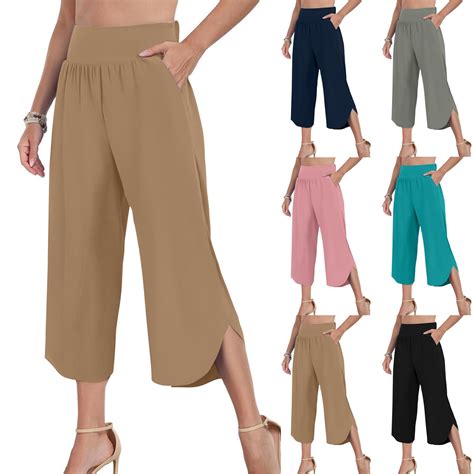 CFLVAEK Capri Pants for Women Dressy Casual Split Hem Capri Pant ...