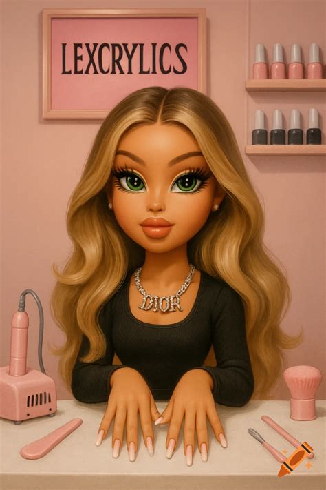 An illustration in Bratz doll style of an Asian nail technician with ...
