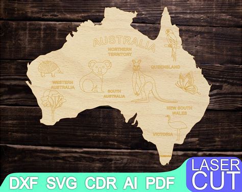 Map of Australia Laser Cut Files SVG DXF CDR Vector Map Cnc - Etsy Australia
