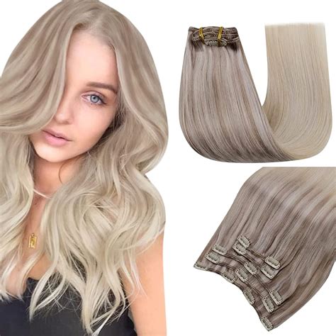 Amazon.com : Easyouth Ombre Clip in Hair Extensions Ash Blonde Fading ...